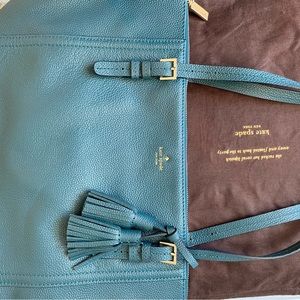 EUC Kate Spade TEAL Leather Large Tote 18w x11.5h USED ONCE!